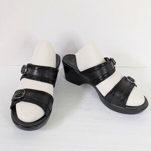 Dansko Jessie Black Lizard Leather Heeled Sandals Size 41 US 10.5 Buckles